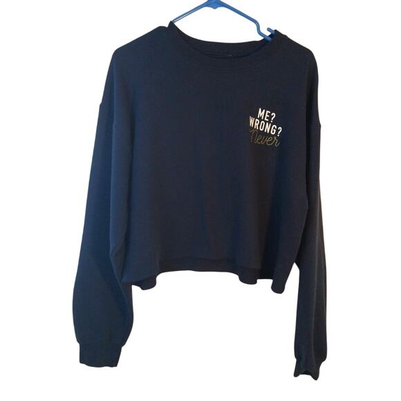 Black Cold Crush Raw Hem Crop Sweatshirt Pullover β Size Large - Picture 4 of 5